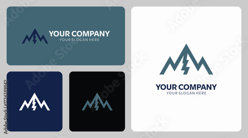 Modern mountain logo with lightning bolt for energy company branding and outdoor adventure businesses seeking powerful visual identity solutions