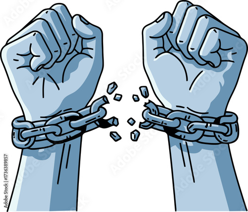 Hands breaking chains symbolizing freedom and liberation from oppression.
