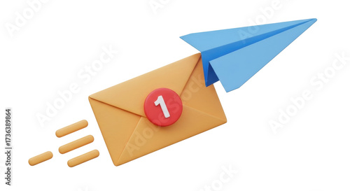 Isolated cartoon mail with paper plane, notification bubble, flying in progress, message
