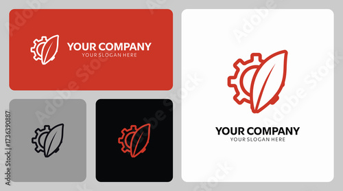 Eco-friendly technology logo template for a modern sustainable business, featuring a gear and leaf, ready for your company and tagline