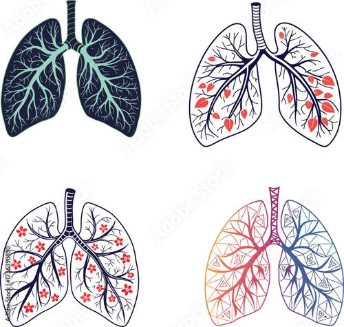 Lungs health evolution showing disease progression, respiratory illness stages, wellness concept, pulmonary system anatomy, medical illustration