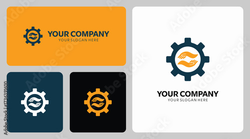 Professional logo design featuring gear and helping hands conveys innovation and support for your business with modern and vibrant brand identity