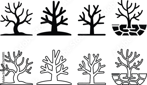 Dead Tree Icon Set Vector Illustrations
