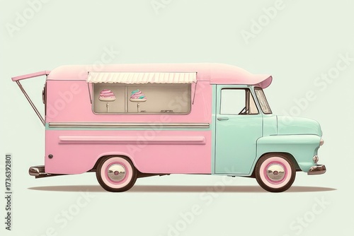 Retro Ice Cream Van 1950s Style Seamless Pastel Design