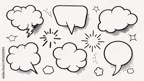 Engaging comic style speech bubbles perfect for adding fun conversation to your designs, great for social media, posters and creative projects.