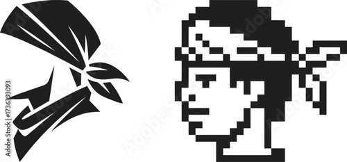 Stylized bandana headwear icon and pixel art profile
