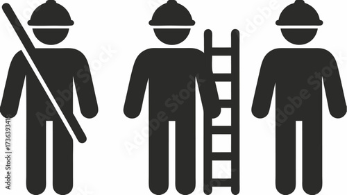 Construction Workers Pictogram Set Shows Safety and Teamwork, Symbolizing Skilled Labor and Building Industry Progress, Originally Scalable Vector Graphic