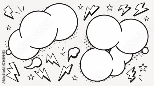 Energetic comic speech bubbles with lightning bolts and stars, perfect for adding a fun, cartoonish vibe to your designs and social media posts today