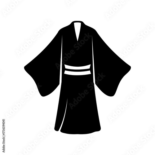 Monochrome image showcasing a traditional Japanese kimono robe, minimalistic design