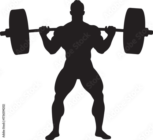 Silhouette of muscular man performing barbell squat