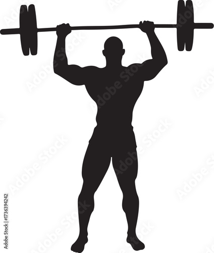 Silhouette of muscular man lifting barbell overhead