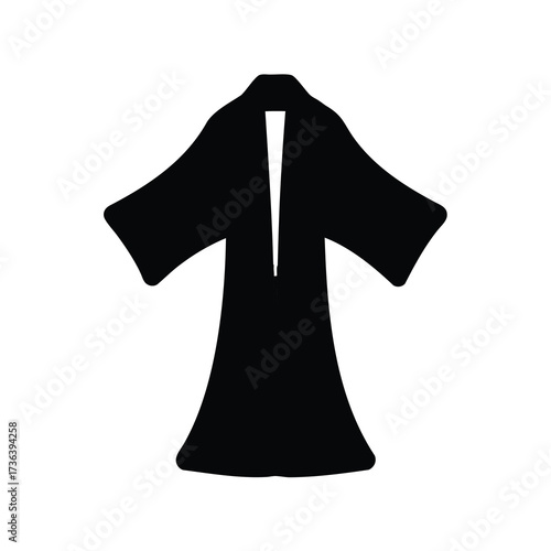 Black Kimono Silhouette Illustration with Open Front and Wide Sleeves Design