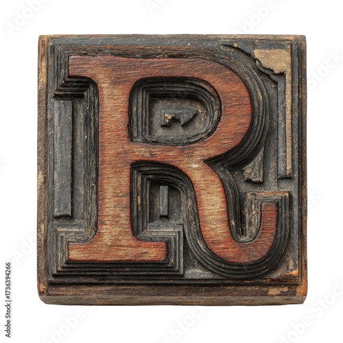 Aged wooden block letter R