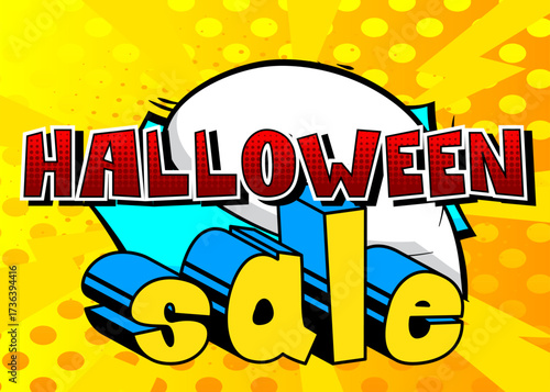 Modern creative pop art vibrant comic book style Halloween Sale text. Cartoon design.