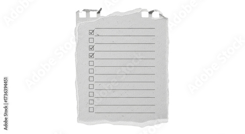 Isolated checklist on old paper with torn edges, a stationery item for office and personal use
