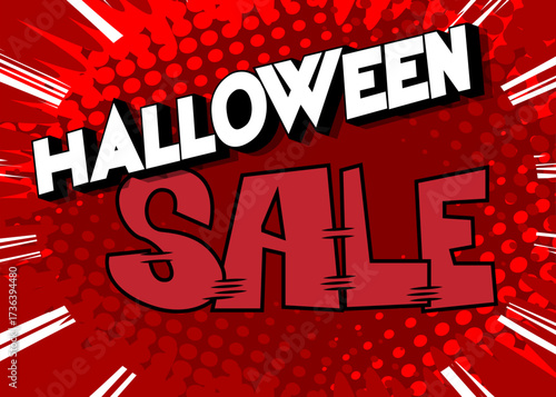 Modern creative pop art vibrant comic book style Halloween Sale text. Cartoon design.