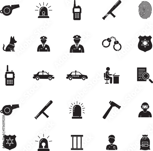 Police and Law Enforcement Icons Silhouette Set