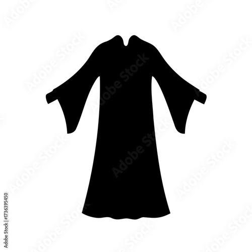 Black flowing robe with wide sleeves in silhouette on a white background