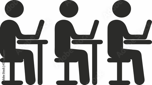 Teamwork makes the dream work: three people working at desks with laptops, collaboration, office workers, team members, coworking, and productivity