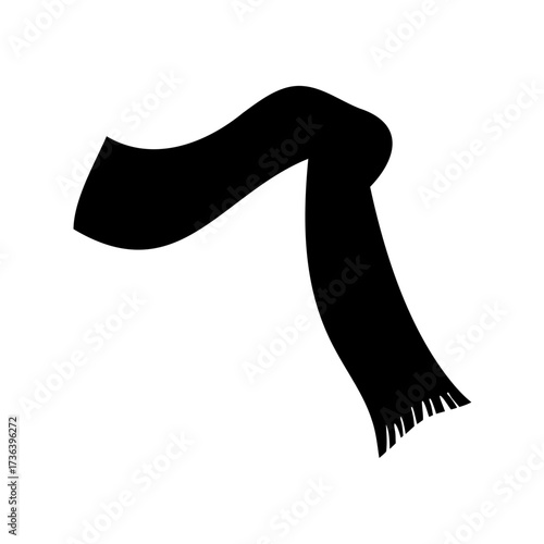 Black winter scarf with fringe, gracefully draped on a white background