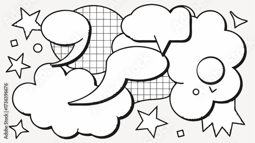 Add a playful touch with these outlined speech bubbles, grids, stars, and shapes, perfect for branding, social media, or creative projects with a fun twist