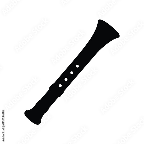 Silhouette of a Baroque recorder, a simple wooden musical instrument with holes