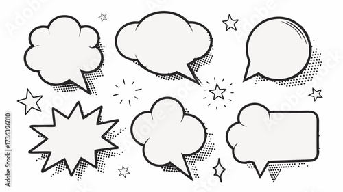 Captivating comic speech bubbles with halftone effects for dynamic designs, perfect for adding playful text and expressive calls to action in your projects