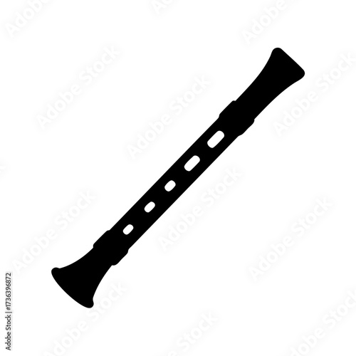 Simple silhouette illustration of a recorder, a woodwind musical instrument