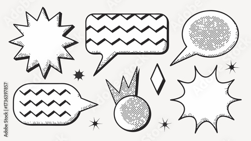 Trendy hand-drawn speech bubbles and stars, perfect for social media, blogs, and creative projects, add a touch of playful doodle style to your design