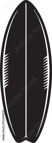 Black Vector Surfboard Icon - Minimalist Surfing, Water Sport, and Ocean Beach Equipment