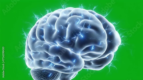 An animated illustration of a brain glowing with energy, showcasing the power of human intellect and cognitive processes, perfect for educational and scientific content