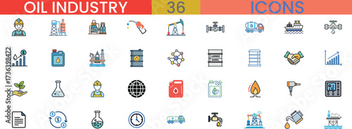 Oil industry icons collection representing exploration production refining and distribution energy sector vector