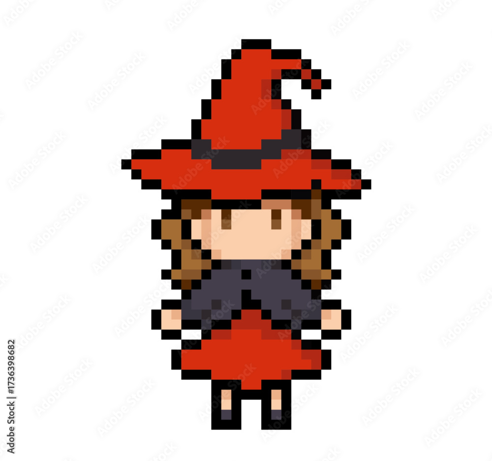 Obraz premium ドット絵のハロウィンカラー魔女っ子