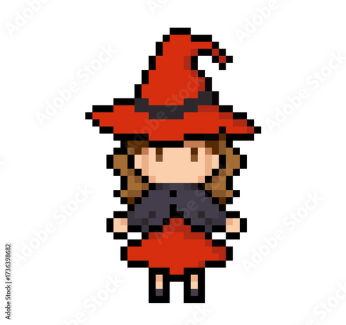 ドット絵のハロウィンカラー魔女っ子