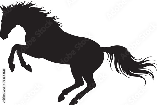 Black silhouette of a horse rearing up with flowing mane and tail on a white background vector