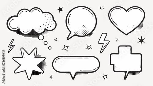 Retro comic bubbles and bursts pack punch for creative projects! Perfect for adding vintage flair and expressive designs to your work, scalable vector graphic