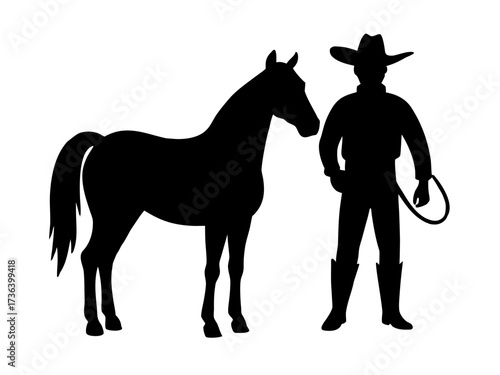cowboy horse black silhouette vector art