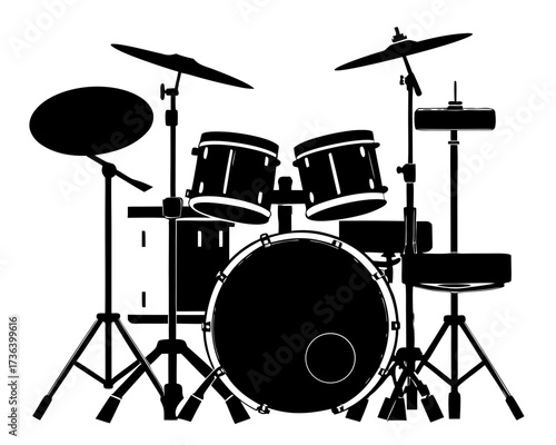 drum kit black silhouette vector,drum kit  set icon