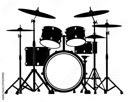 drum kit black silhouette vector,drum kit  set icon