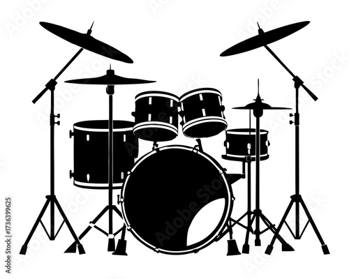 drum kit black silhouette vector,drum kit  set icon