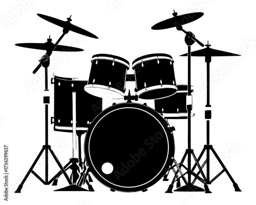 drum kit black silhouette vector,drum kit  set icon