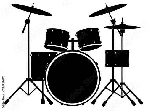 drum kit black silhouette vector,drum kit  set icon