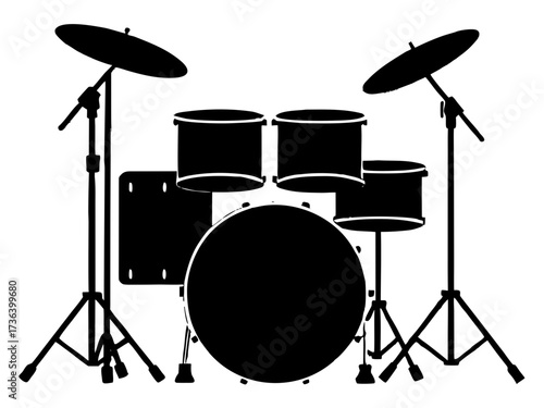drum kit black silhouette vector,drum kit  set icon