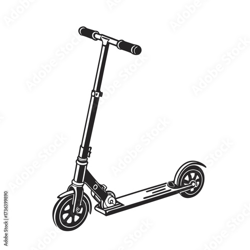 Black Silhouette Kick Scooter Icon on a White Background, Symbol of Urban Mobility and Recreation