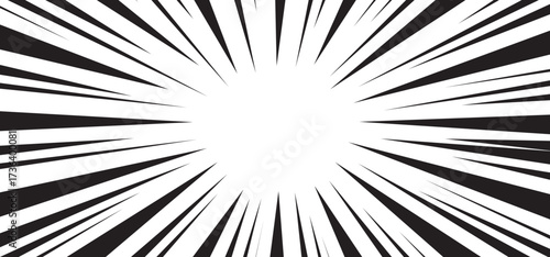 Comic speed line background. Cartoon frame, burst effect. Splash black bg. Graphic boom ray pop art. Abstract action element. Vector illustration