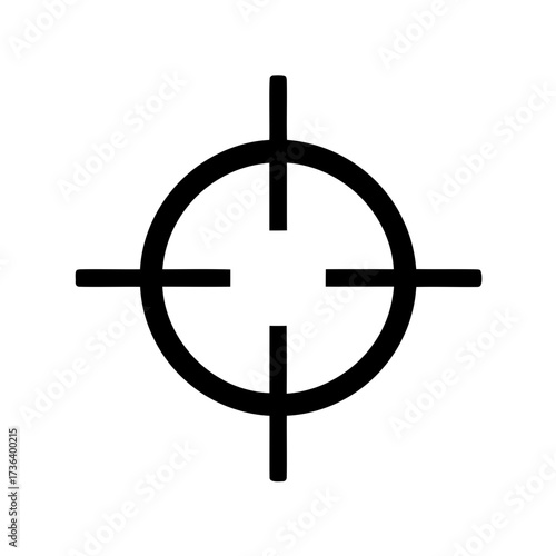 Graphic representation of a crosshair, target or aiming reticle symbol in black