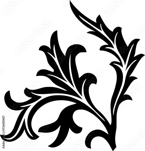 Black and white decorative floral corner ornament vector.