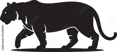 Black silhouette of a walking panther with white highlights on a white background panther silhouette