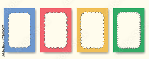 Retro doodle frame vector set. Hand drawn wavy border collection. Cute curly border clipart. Poster scrapbook design. Squiggly line rectangular frames