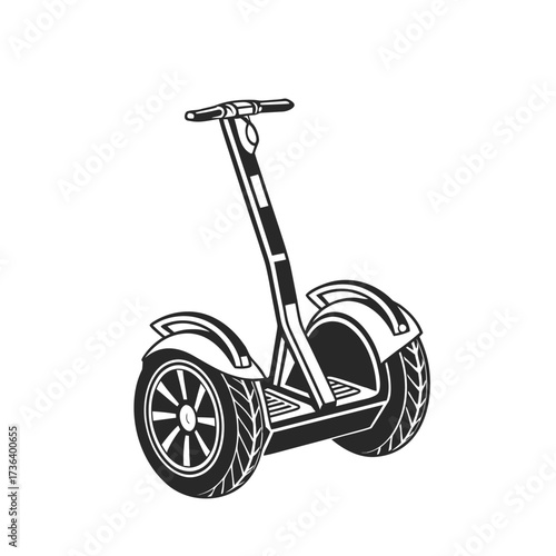 Black and white illustration of a self-balancing personal transporter, ideal for urban mobility and leisure
